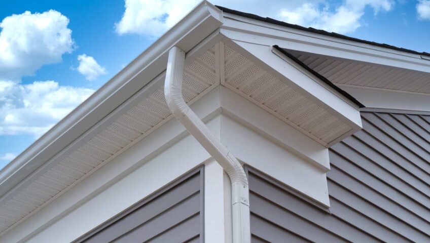 Downspout installation directing water away from house foundation